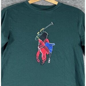 Polo Ralph Lauren Green PATCHWORK PLAID BIG PONY Long Sleeve T-shirt Boy Size M